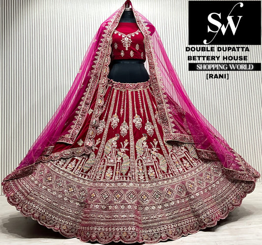 L.maroon velvet double dupatta Lehenga