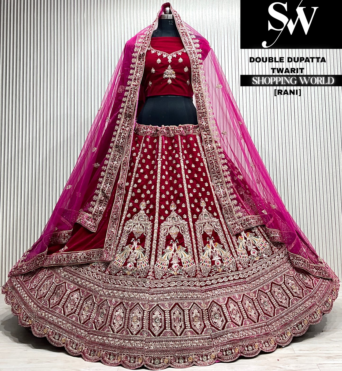 D.maroon velvet double dupatta Lehenga