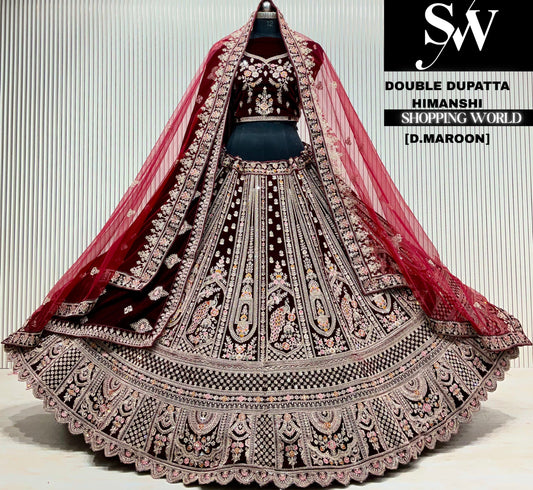 L.maroon velvet double dupatta Lehenga