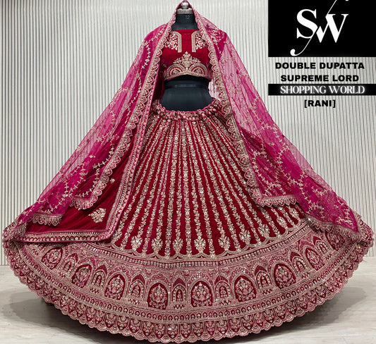 D.maroon velvet double dupatta Lehenga