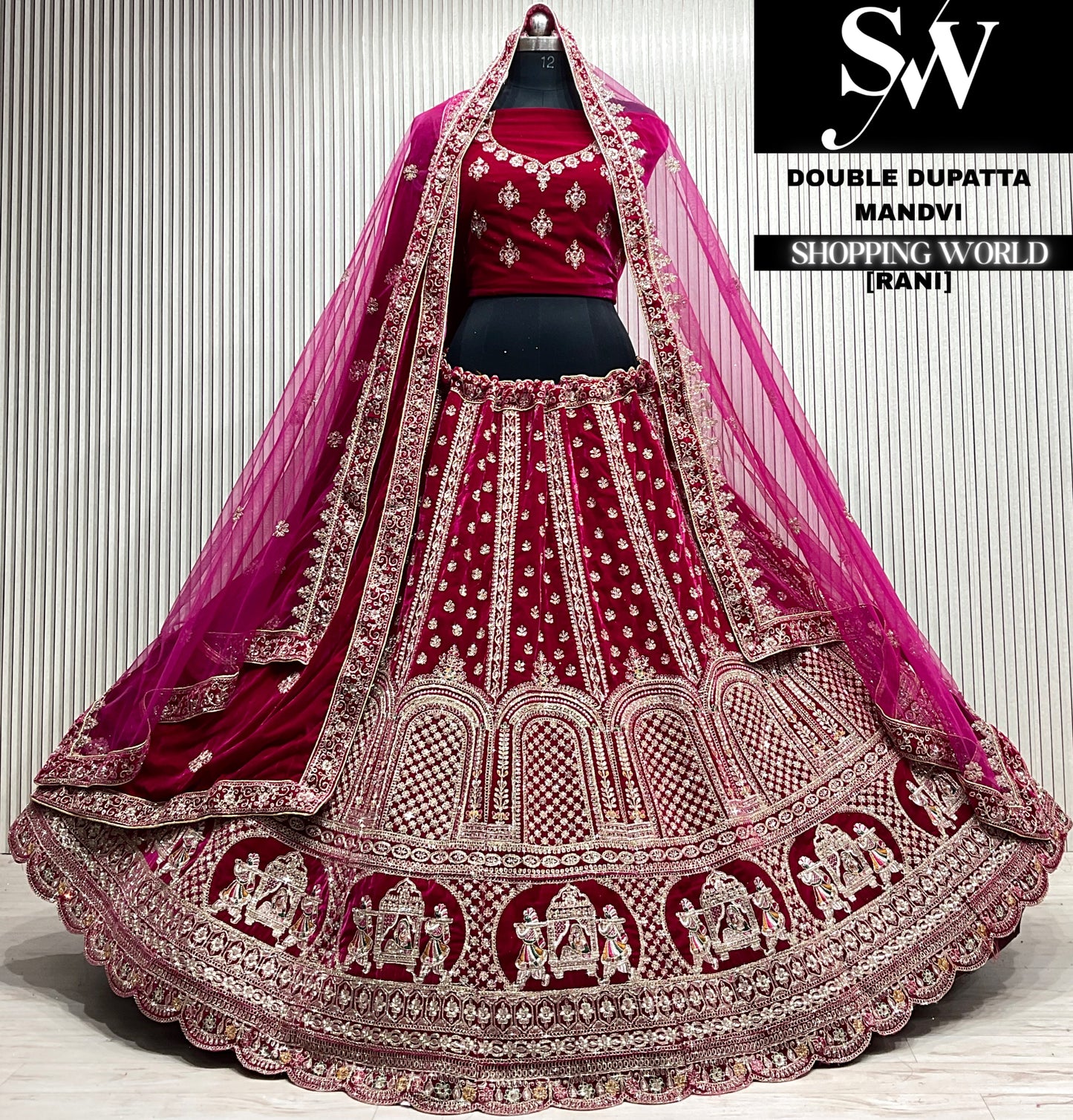 D.maroon velvet double dupatta Lehenga