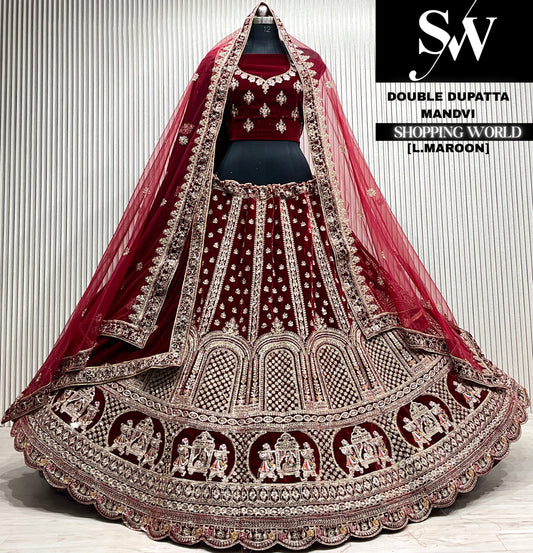 Rani pink velvet double dupatta Lehenga
