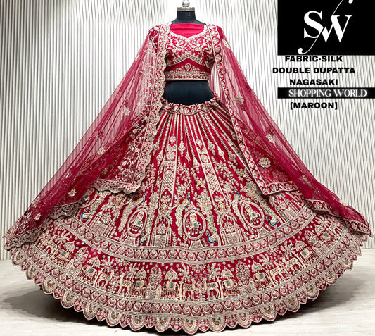 Rani pink velvet double dupatta Lehenga