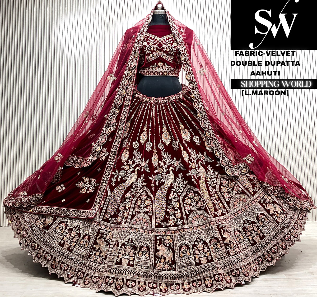 Rani pink velvet double dupatta Lehenga