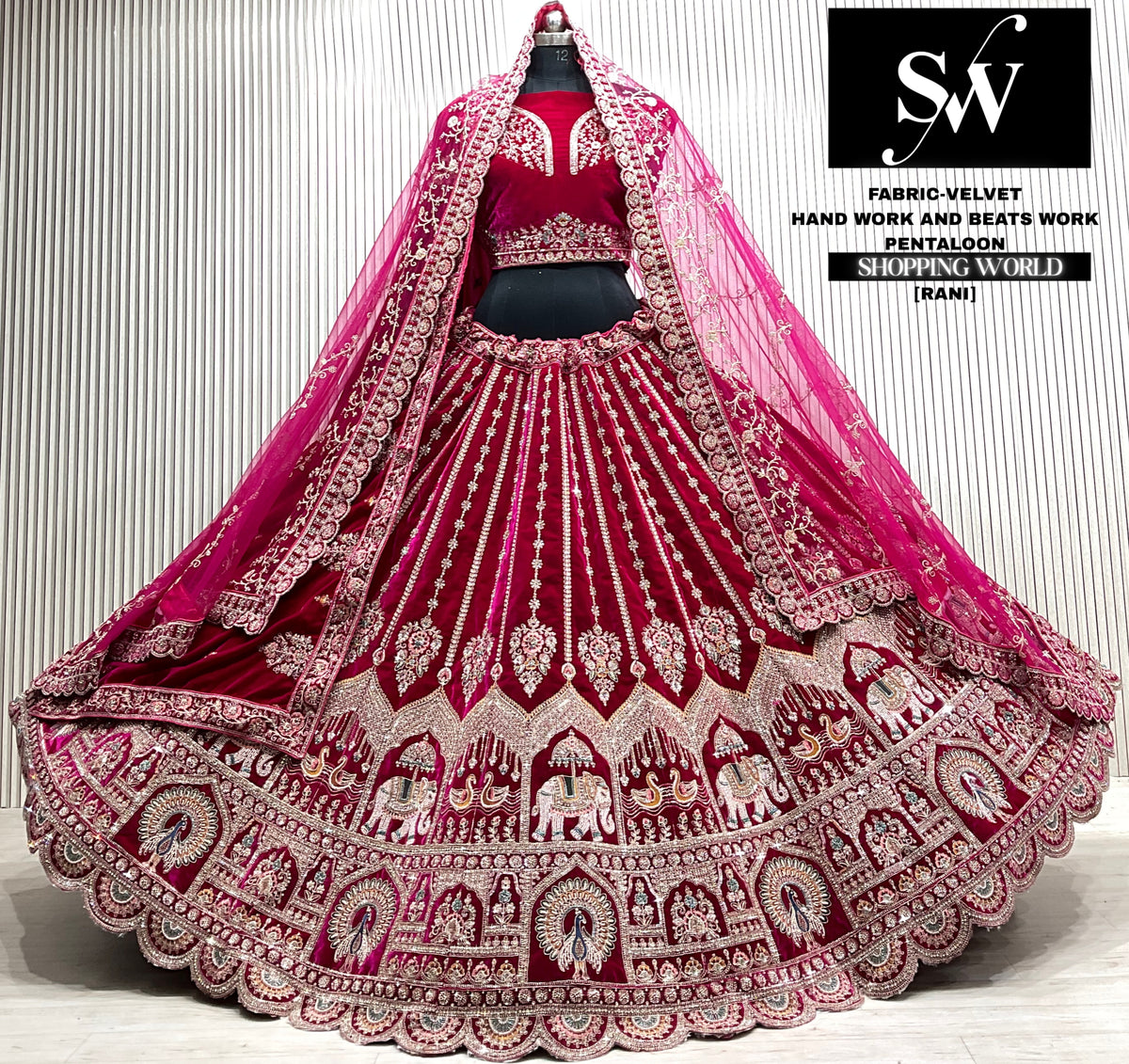 D.maroon velvet double dupatta Lehenga