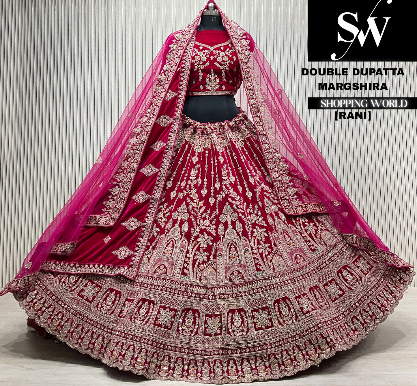D.maroon velvet double dupatta Lehenga