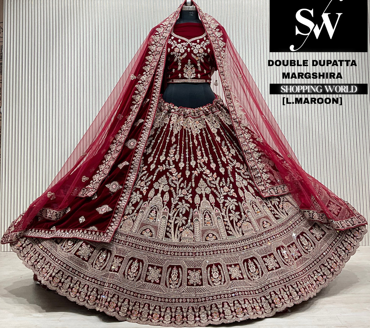 Rani pink velvet double dupatta Lehenga