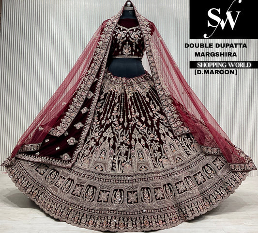 Rani pink velvet double dupatta Lehenga