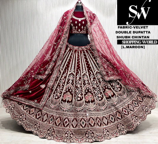 Rani pink velvet double dupatta Lehenga