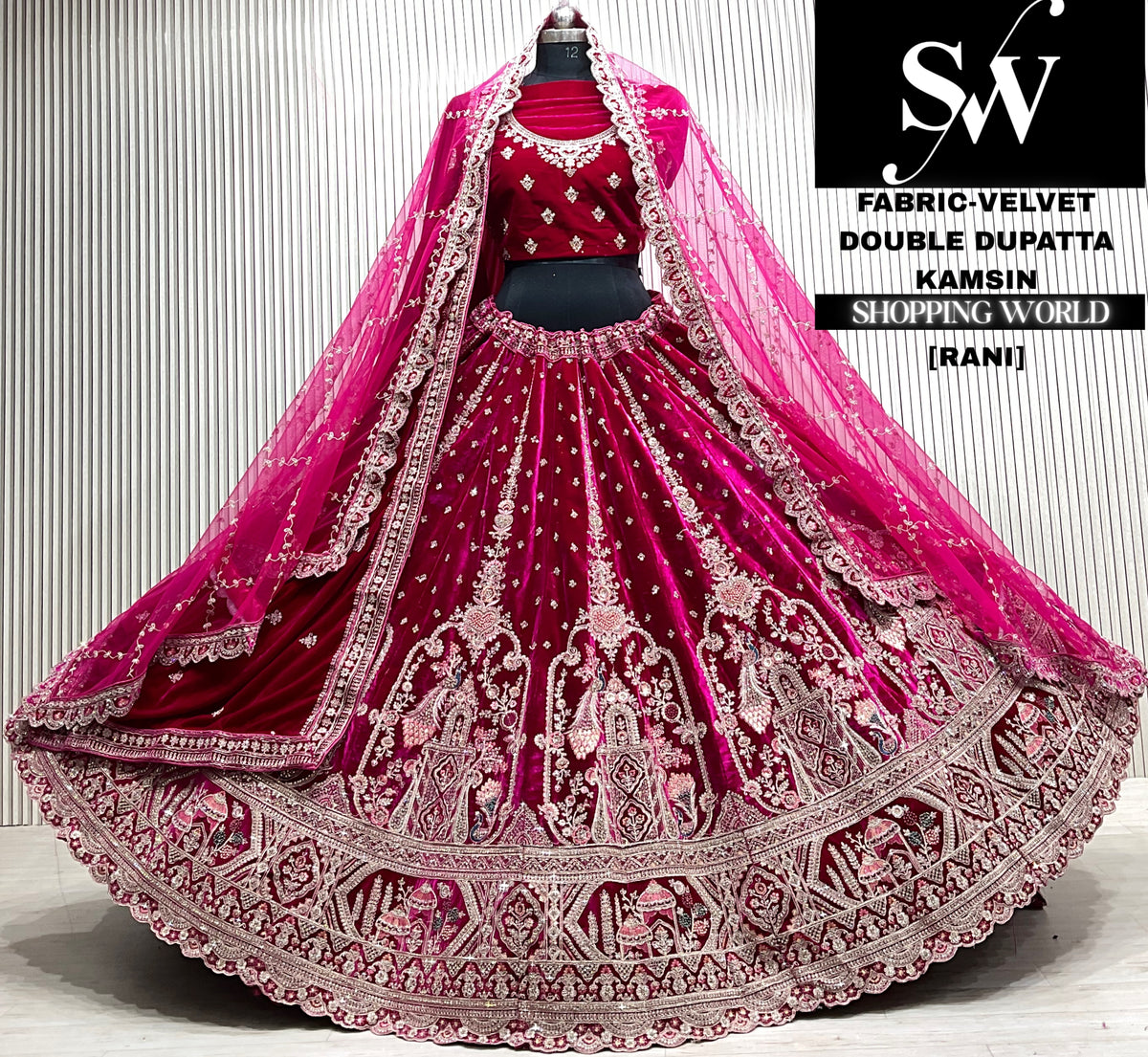 L.maroon velvet double dupatta Lehenga