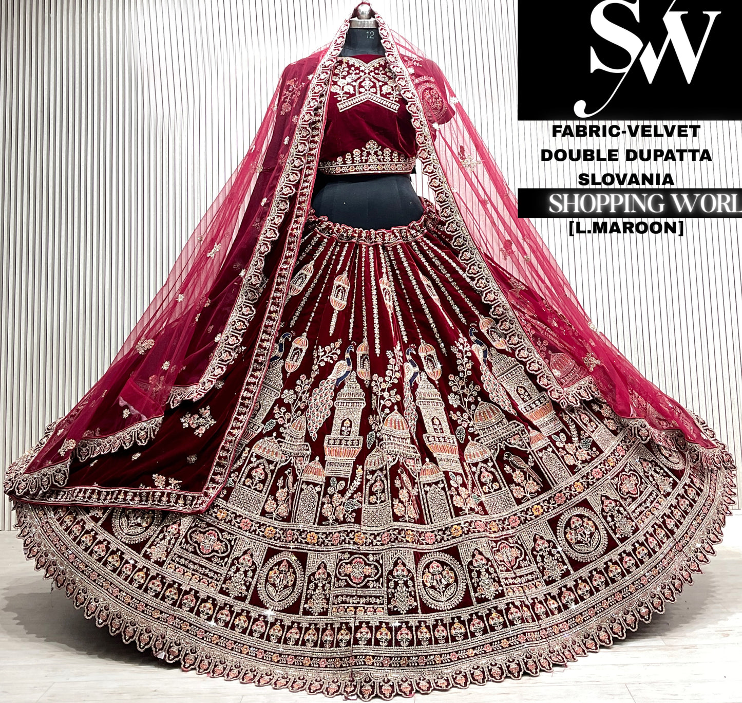 D.maroon silk double dupatta Lehenga