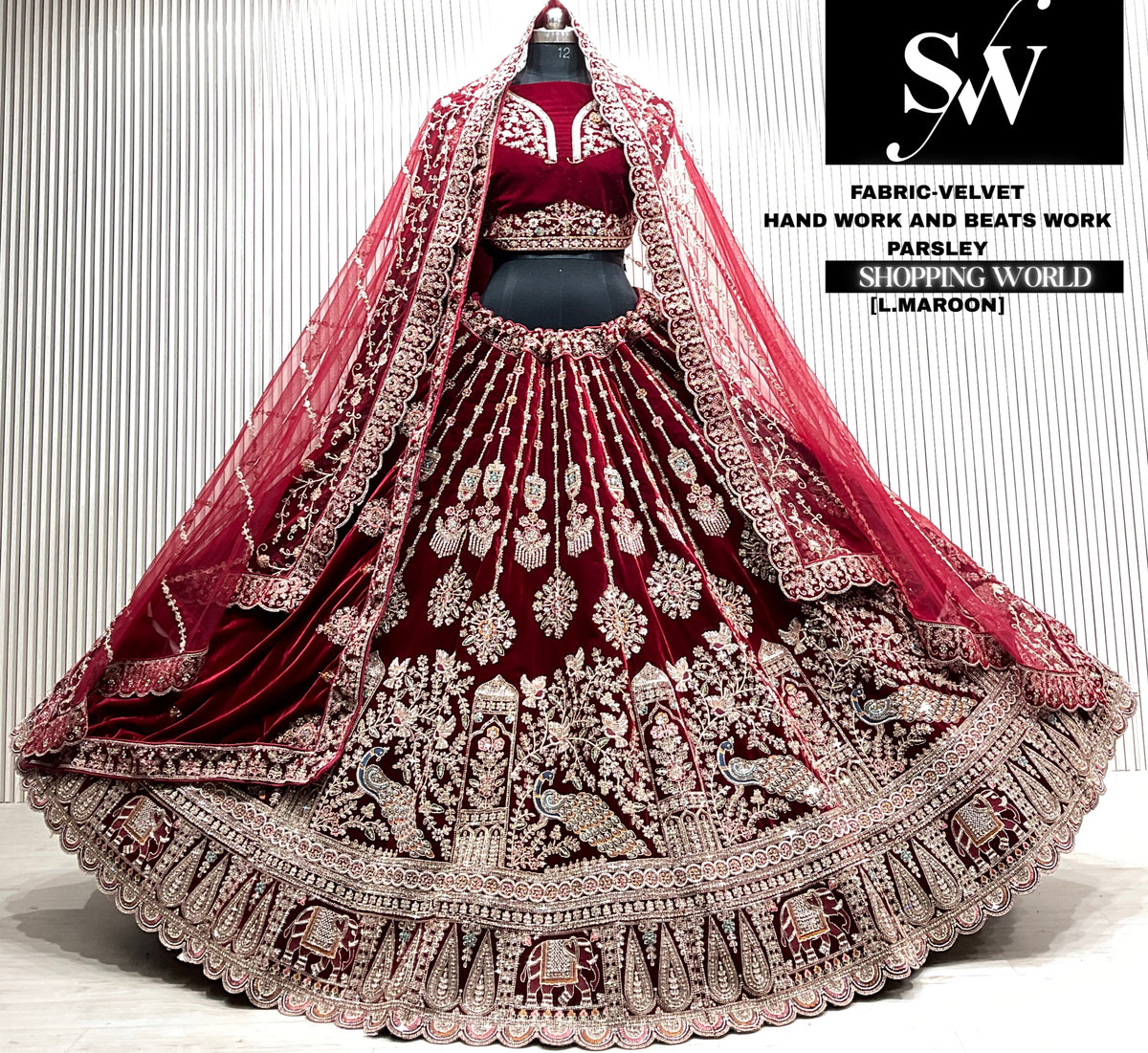 L.Maroon double dupatta Lehenga