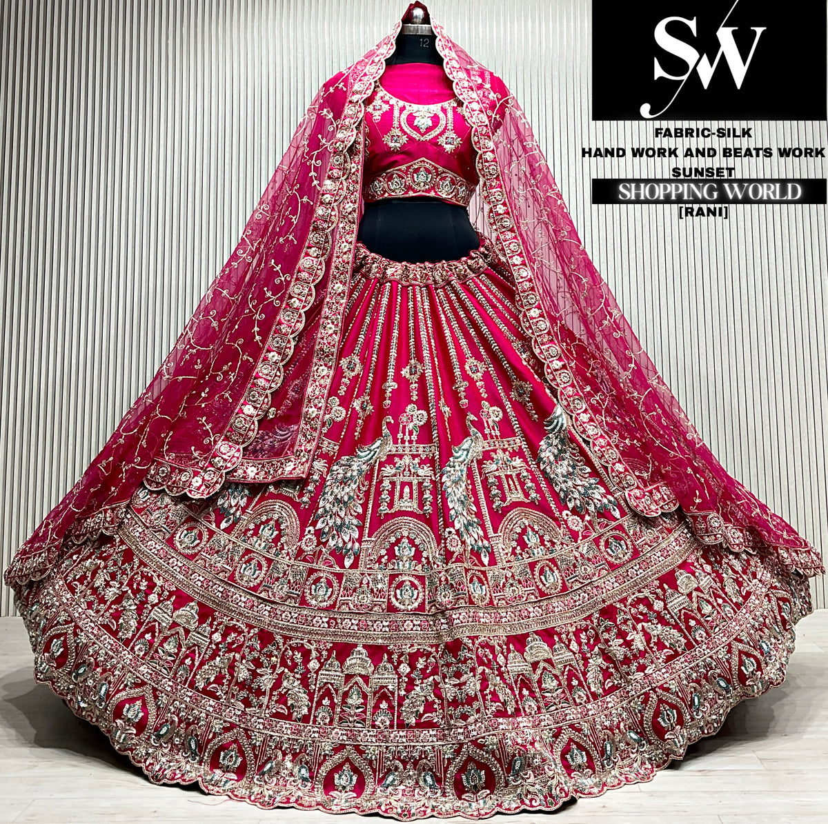 Maroon silk double dupatta Lehenga