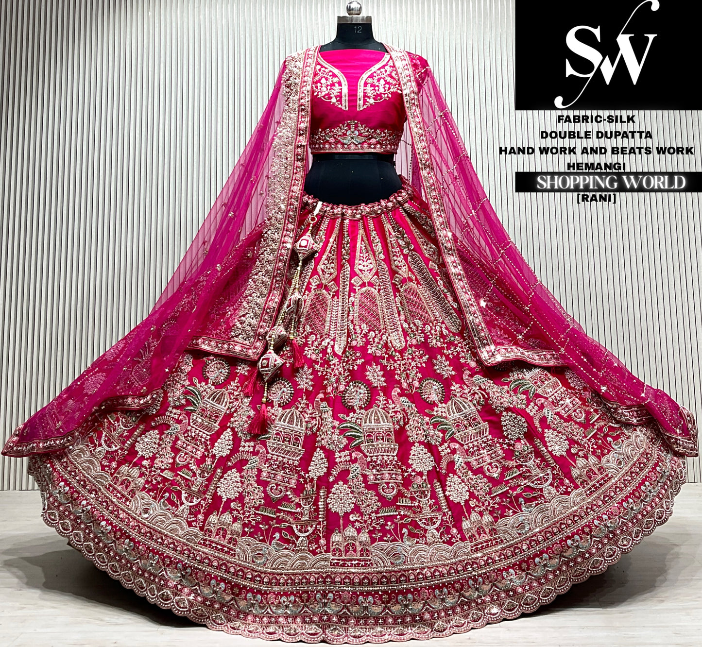 Maroon silk double dupatta Lehenga