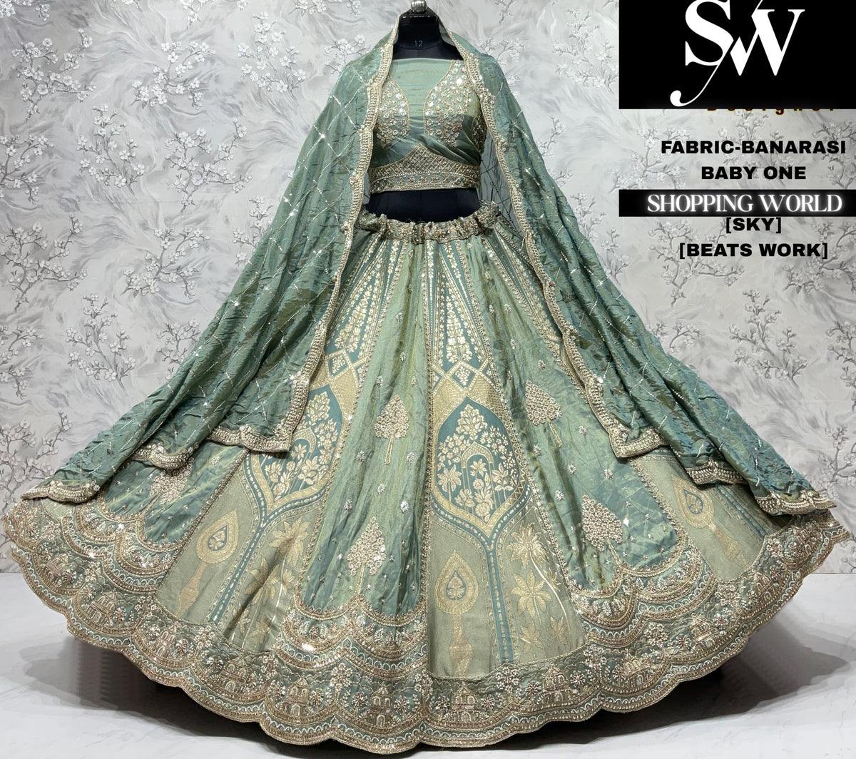 Sky green banarasi Lehenga