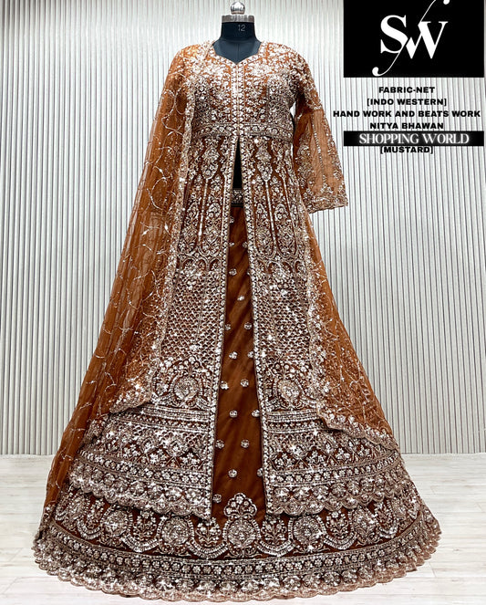 Blue net Long Farshi Garara Indo Western Dress