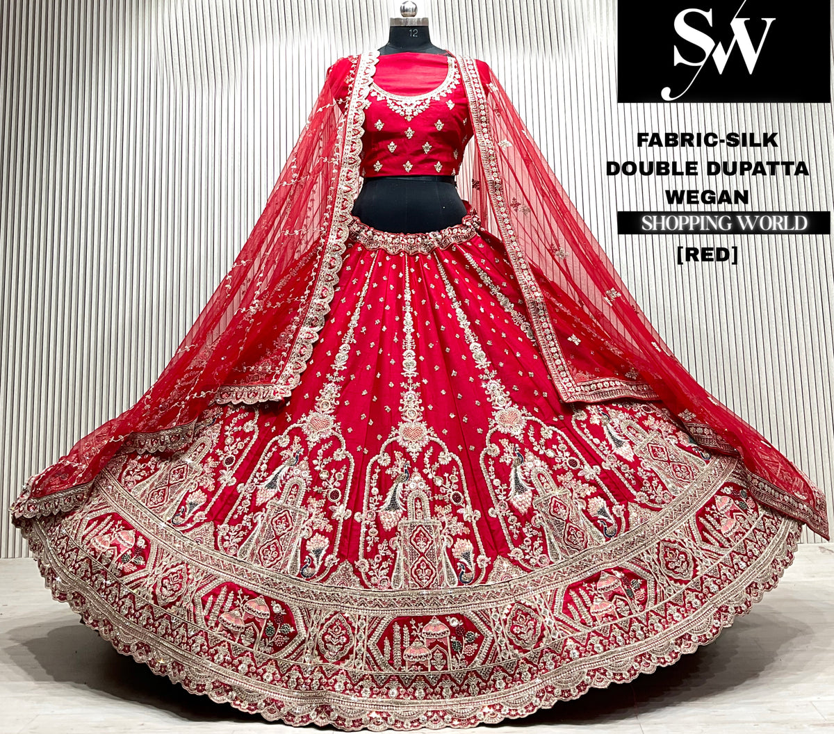 Maroon velvet bridal double dupatta Lehenga