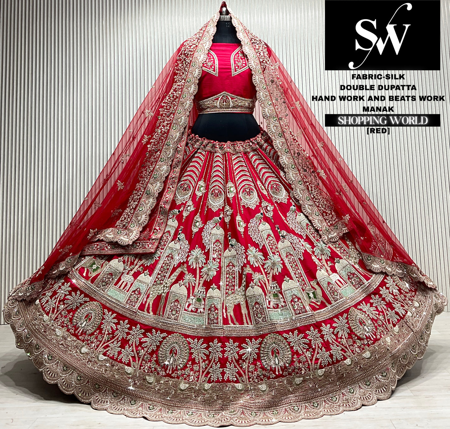 Rani pink silk bridal double dupatta Lehenga