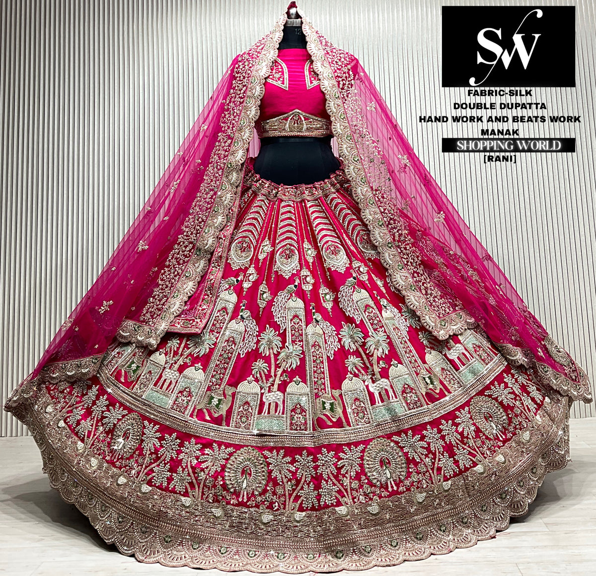 Red silk bridal double dupatta Lehenga