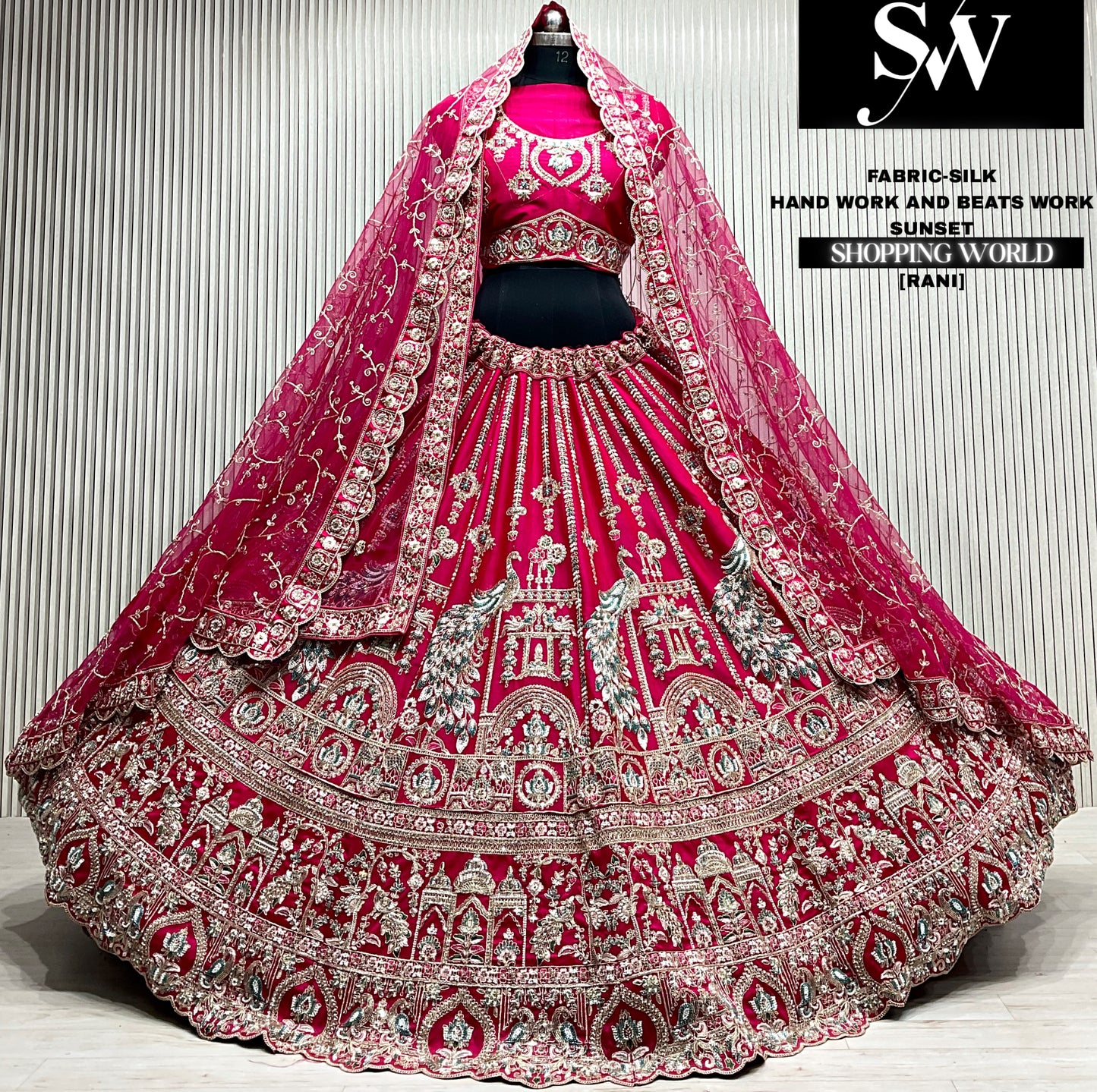 Maroon velvet bridal double dupatta Lehenga