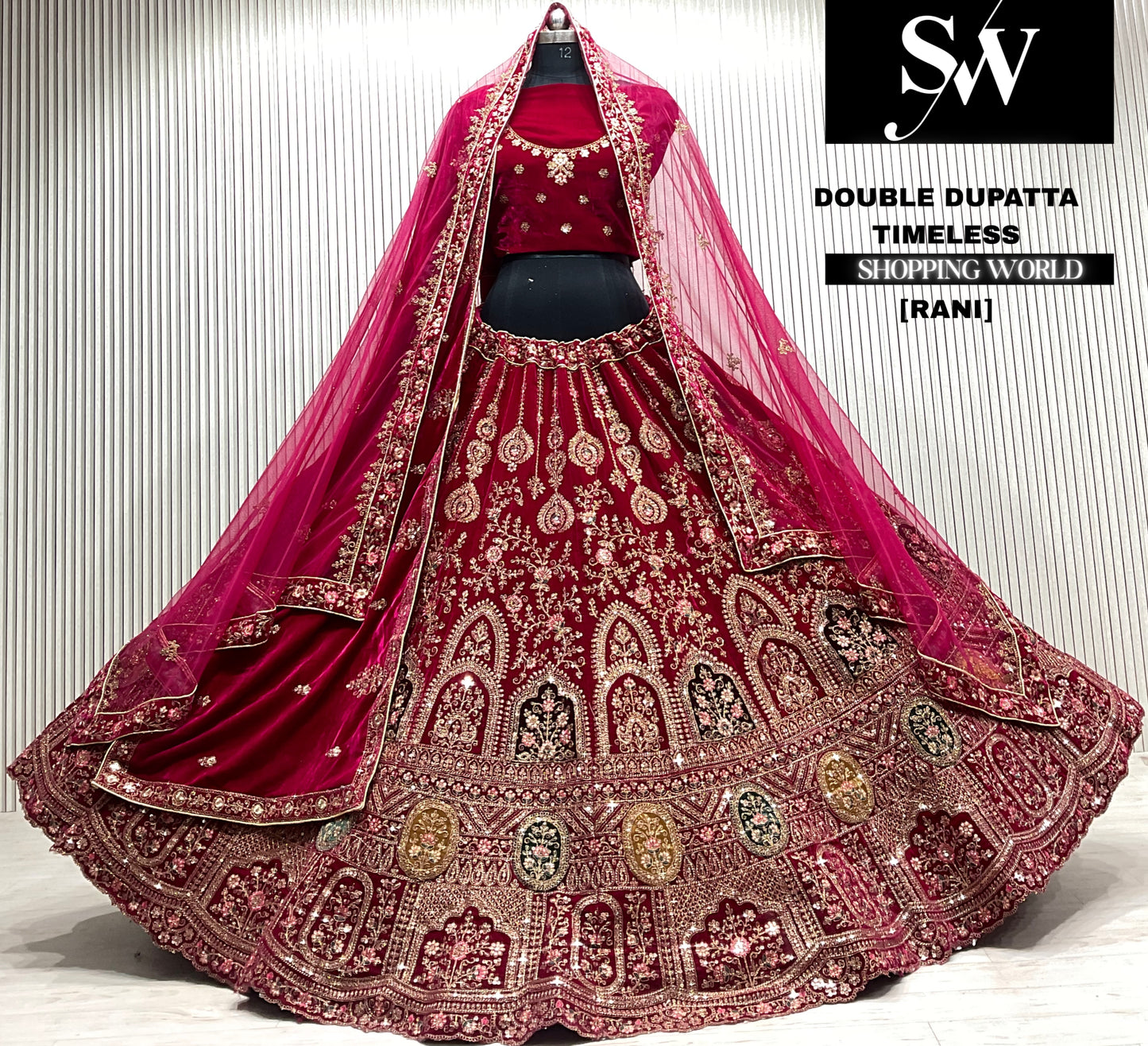 D.maroon velvet bridal double dupatta Lehenga
