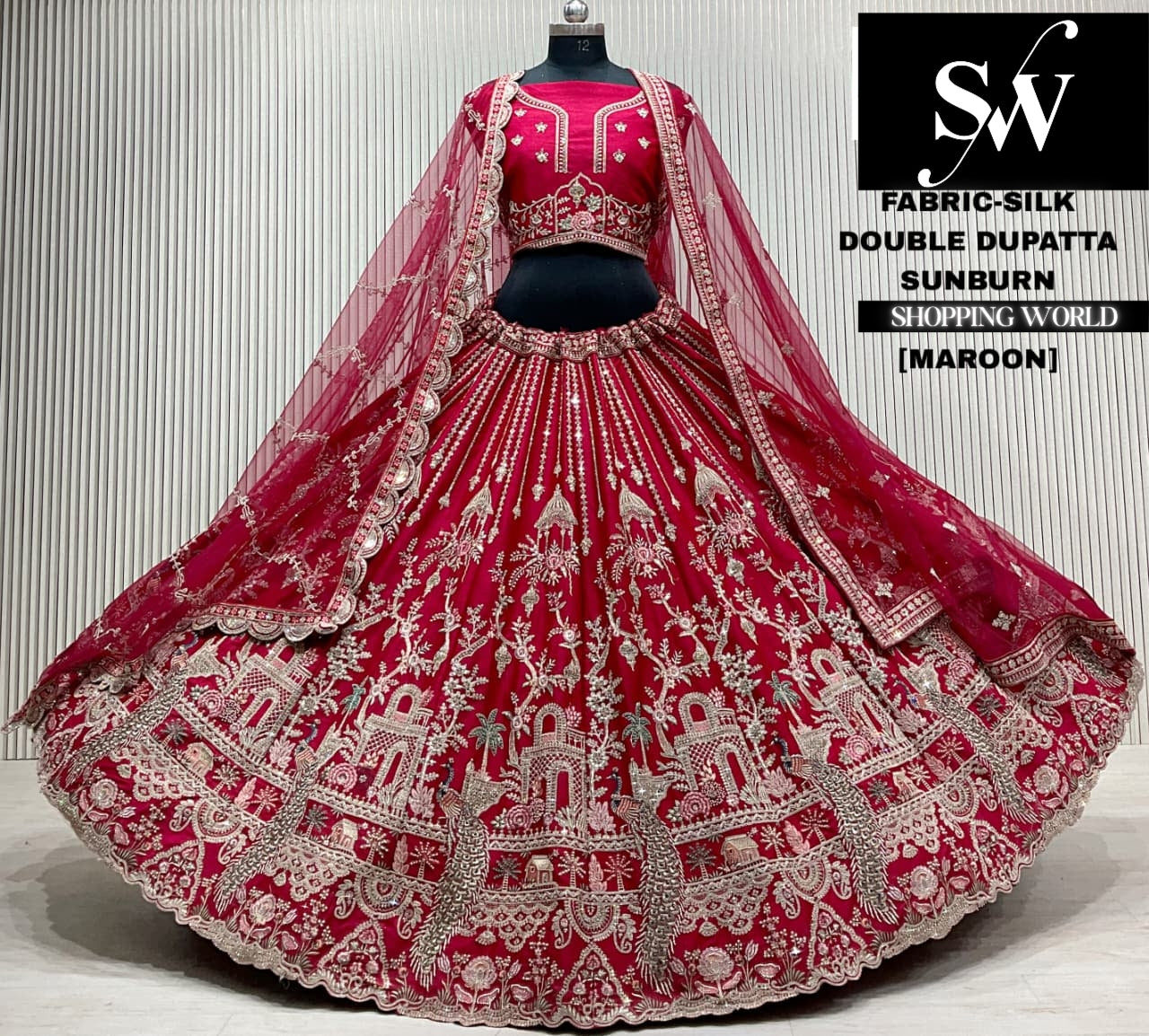 Rani pink double dupatta Lehenga