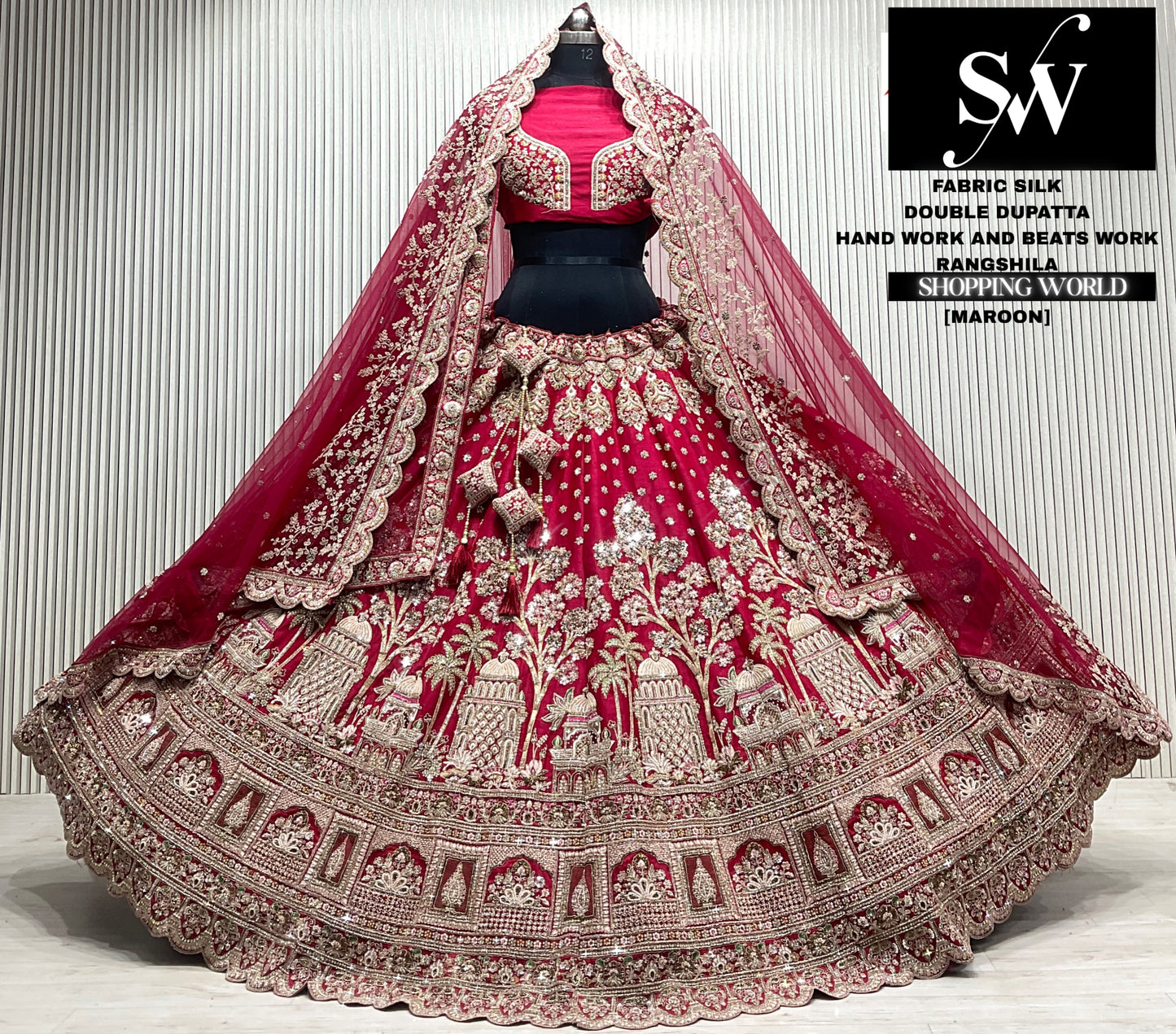 Rani pink silk double dupatta Lehenga