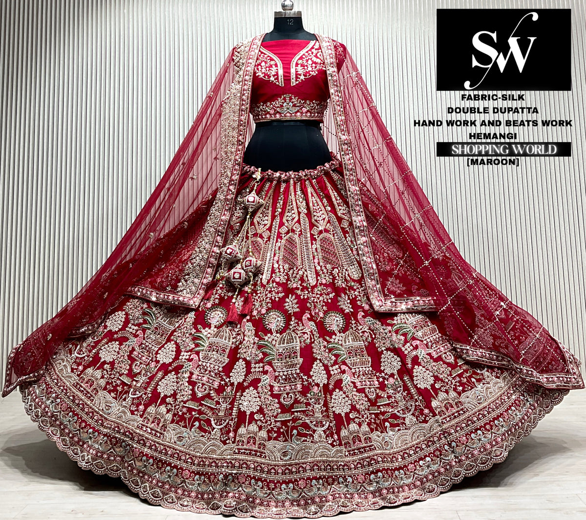 Red silk double dupatta Lehenga