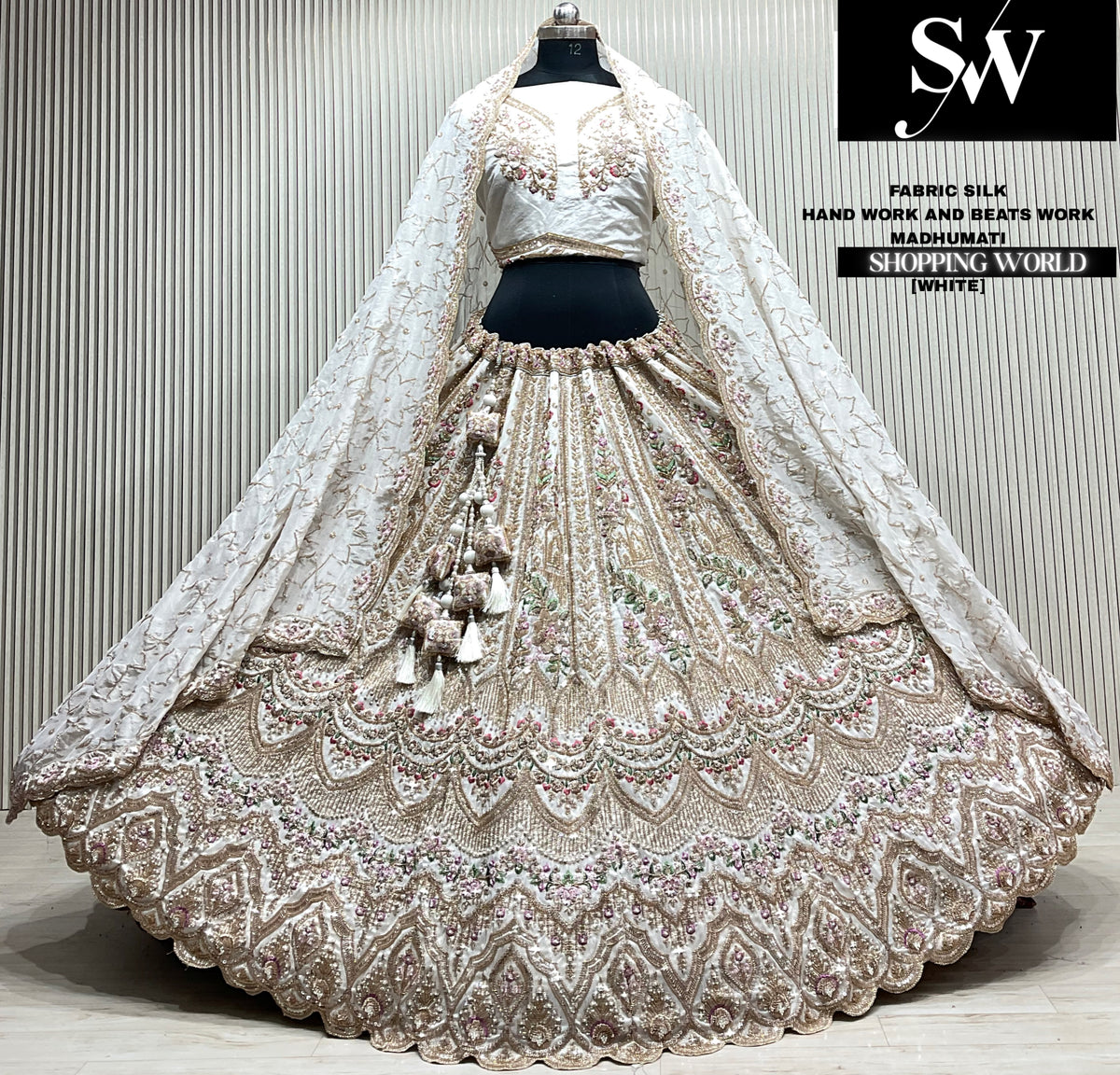White silk crop top Lehenga