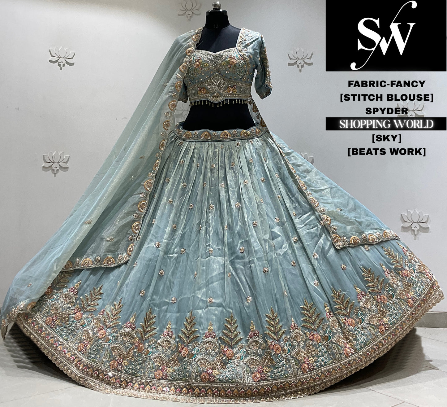 Sky blue fancy crop top Lehenga