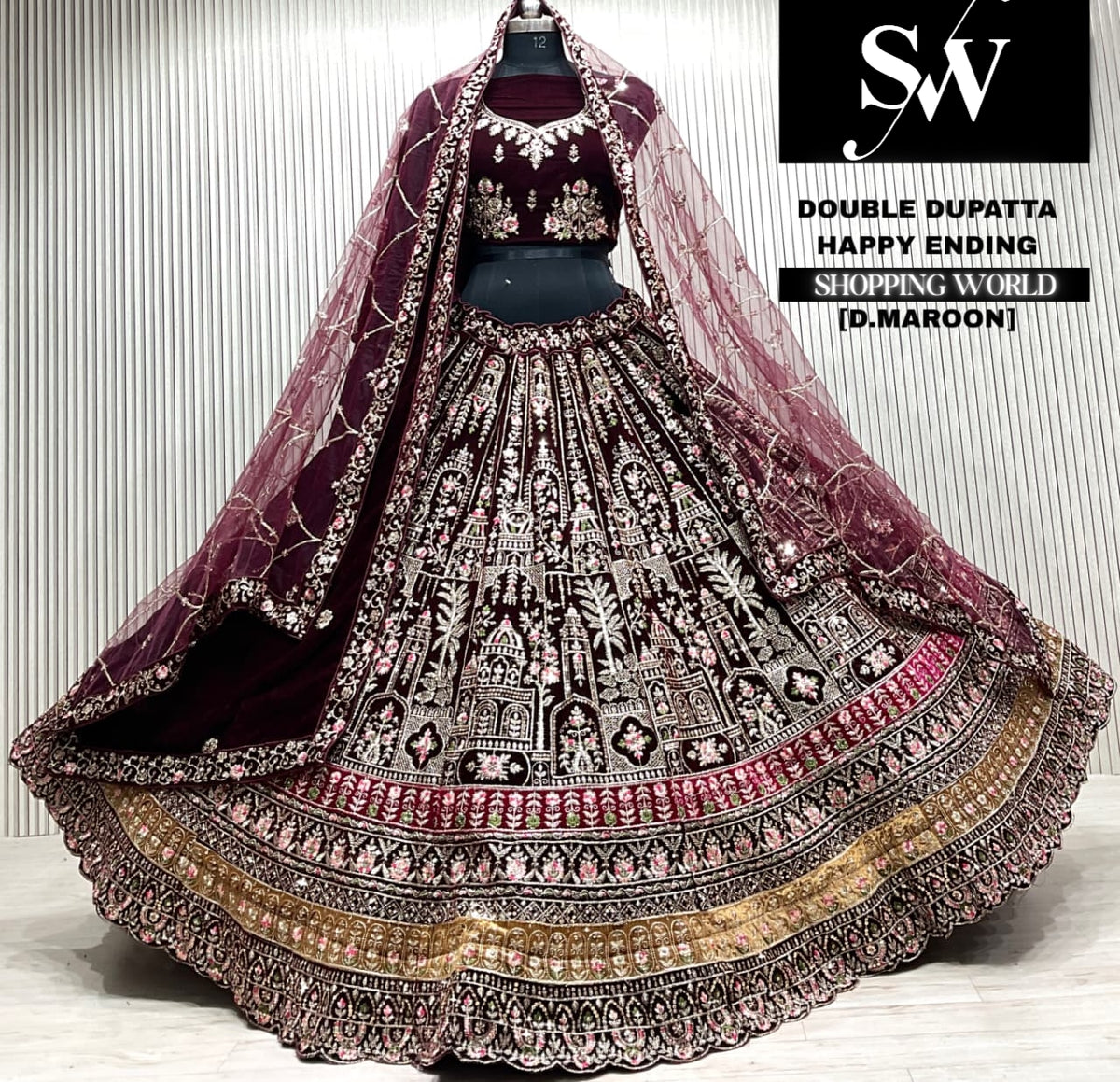 Rani pink double dupatta Lehenga