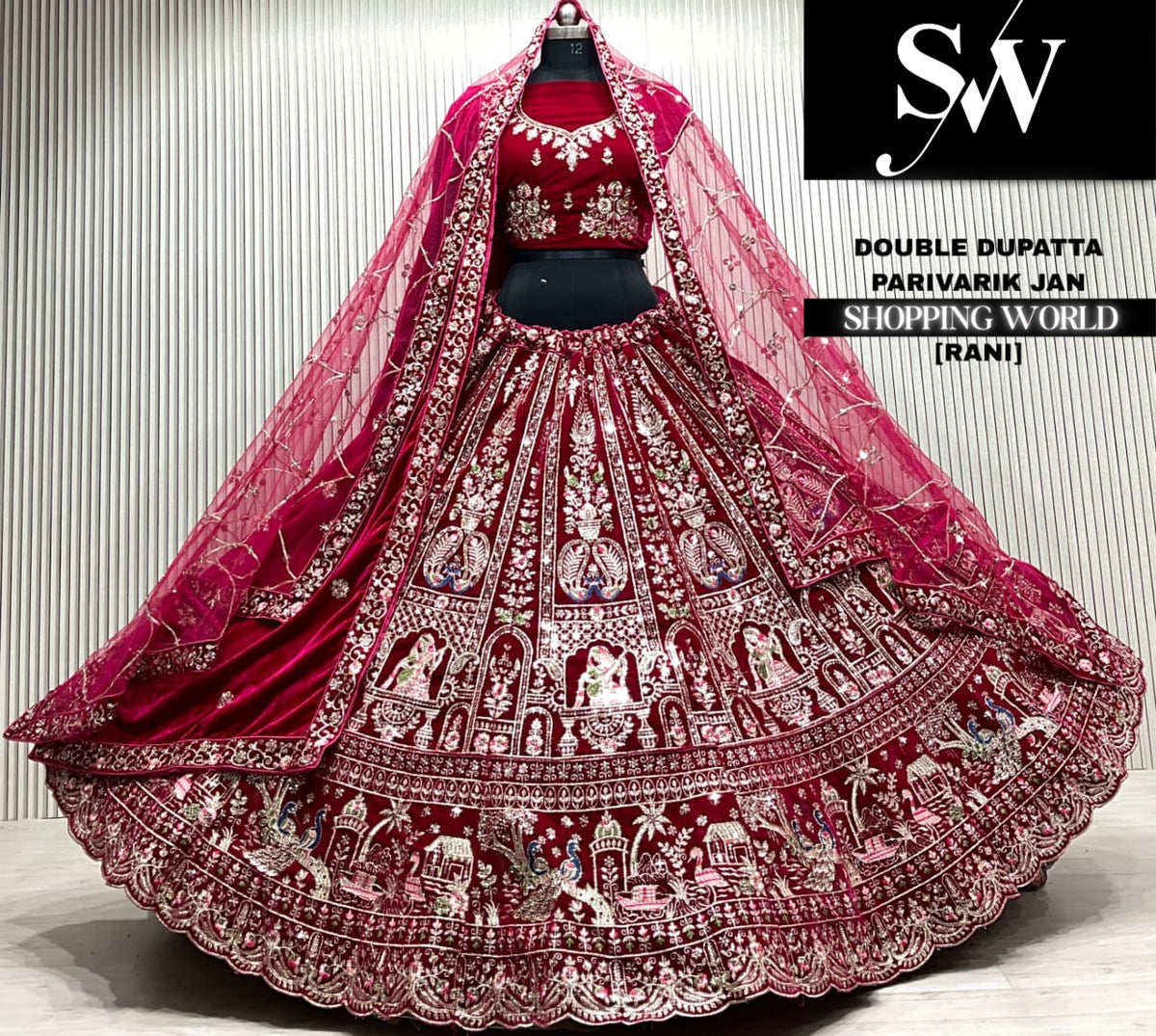 D.maroon double dupatta Lehenga
