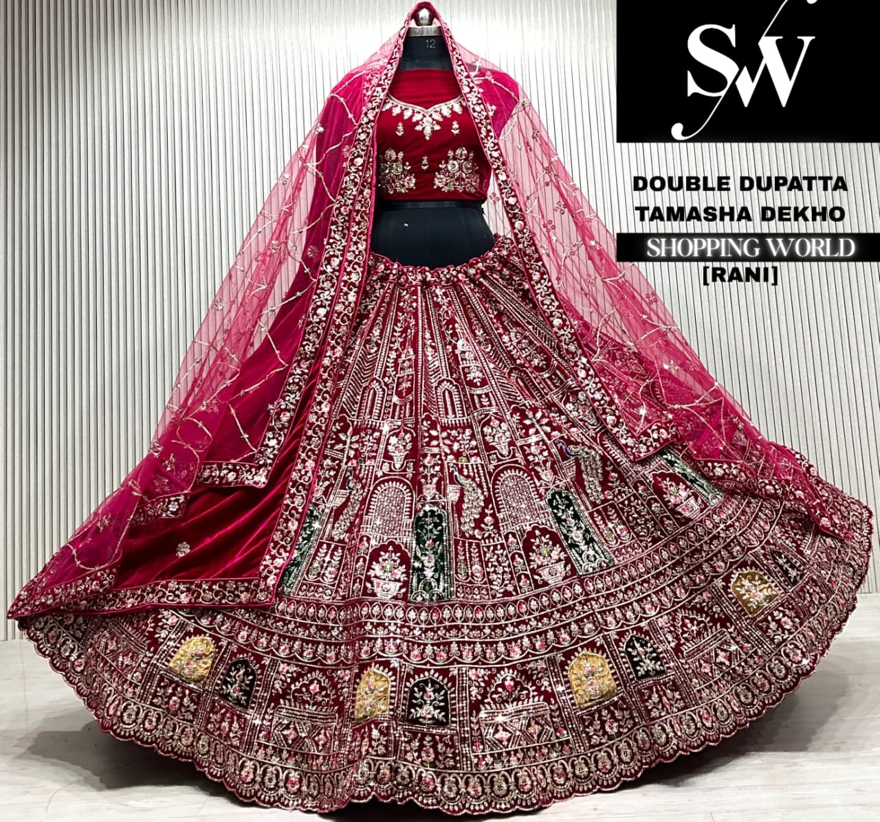 L.maroon double dupatta Lehenga