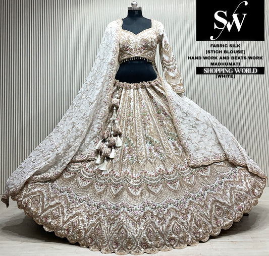 White silk crop top Lehenga