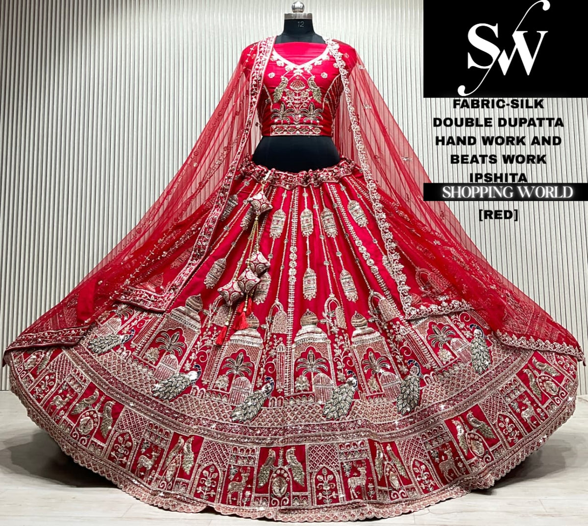 Maroon silk bridal double dupatta Lehenga