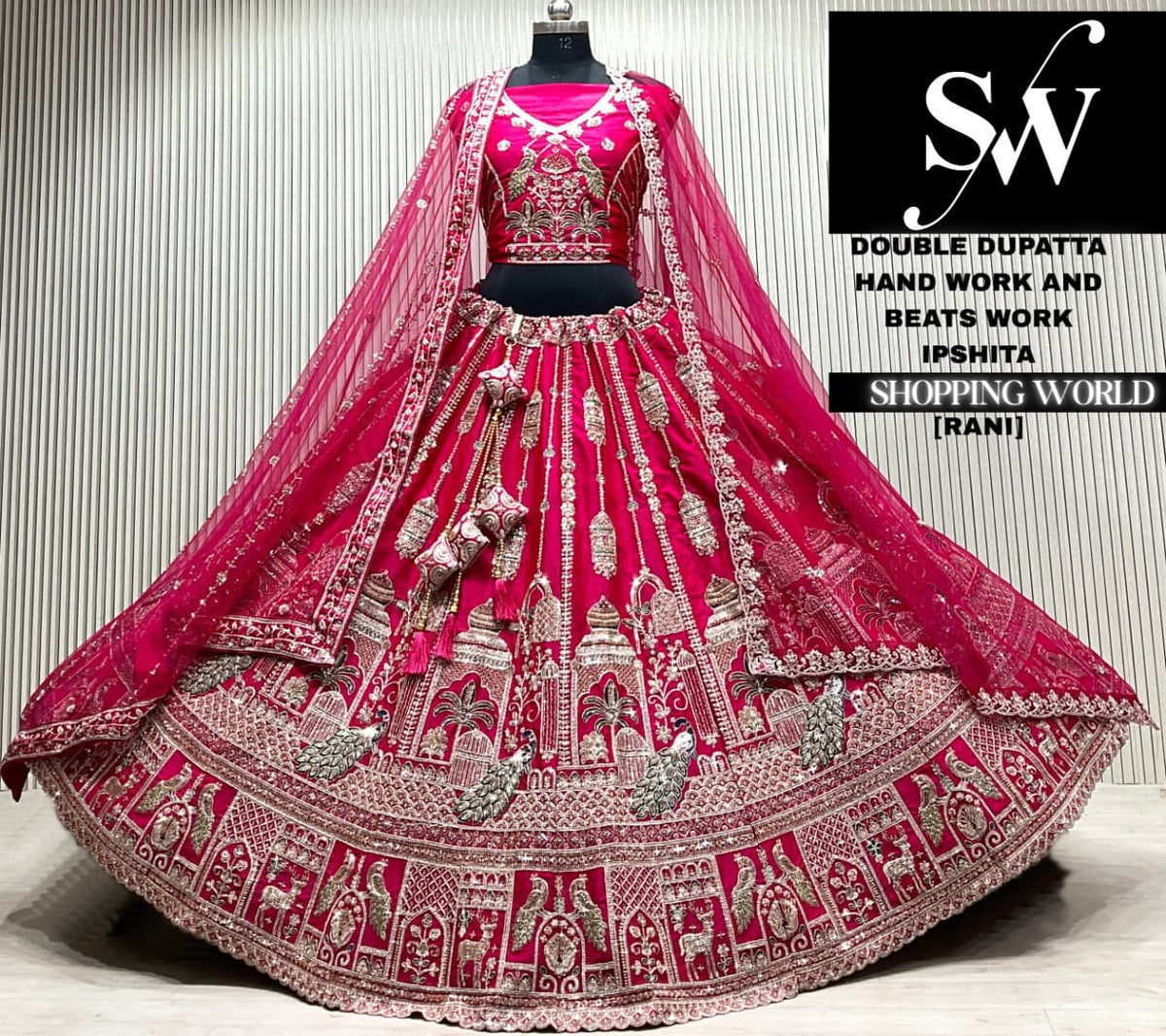 Red silk bridal double dupatta Lehenga