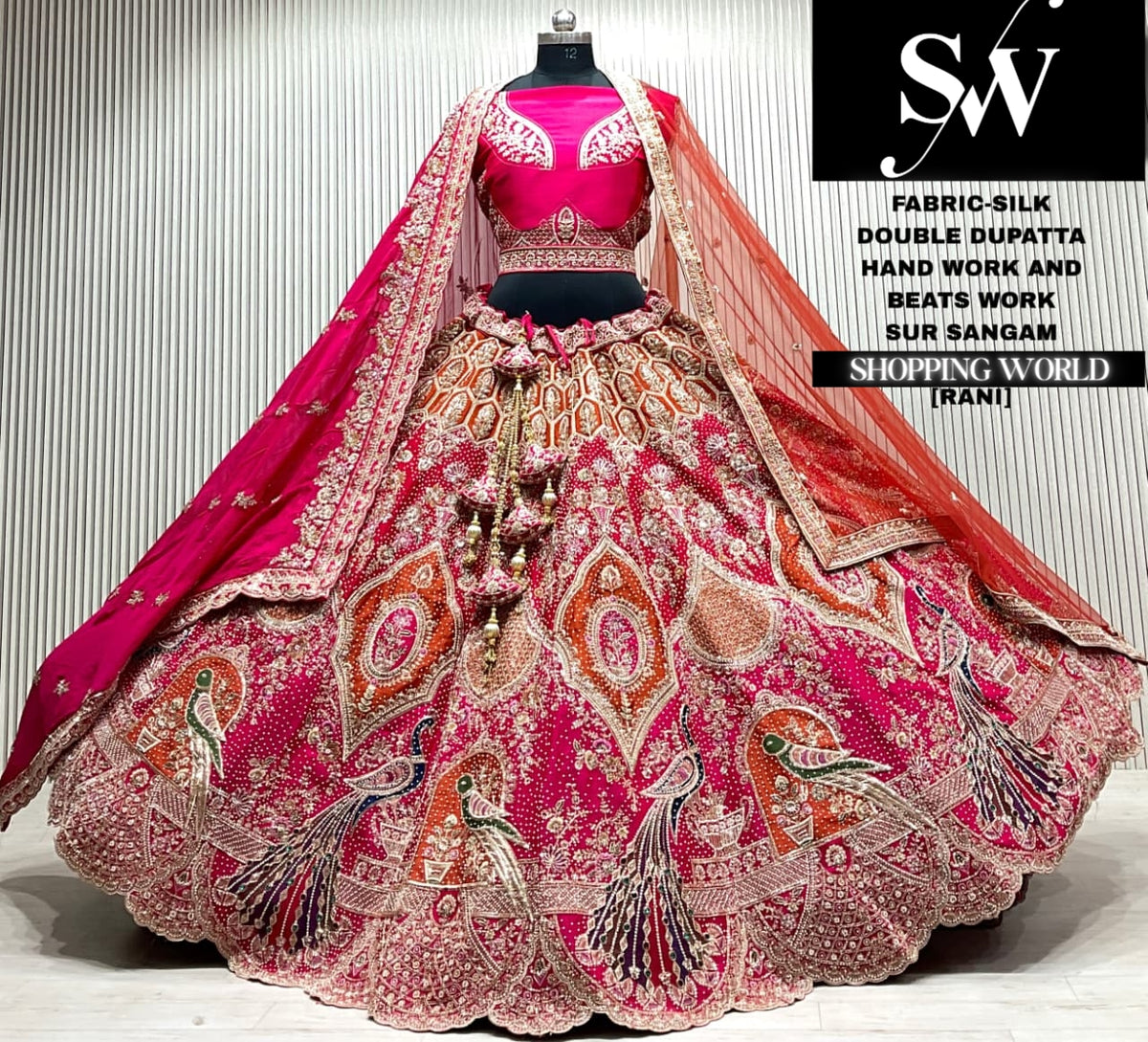 Maroon silk bridal double dupatta Lehenga