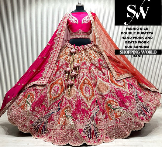 Maroon silk bridal double dupatta Lehenga