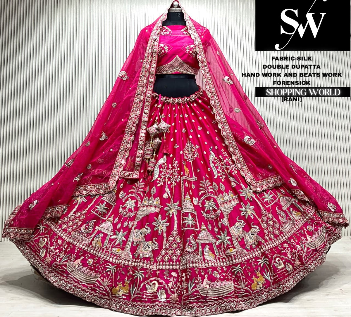 Red silk bridal double dupatta Lehenga