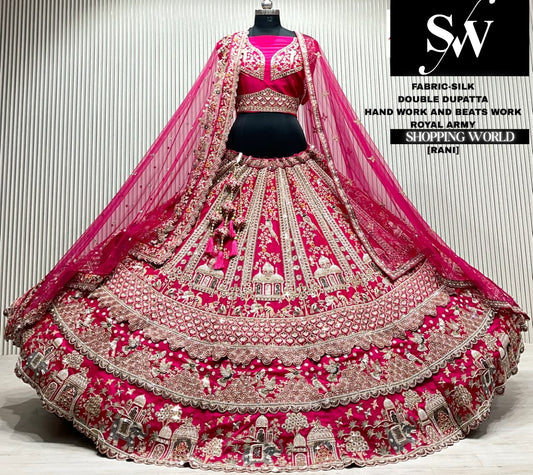 Maroon silk bridal double dupatta Lehenga
