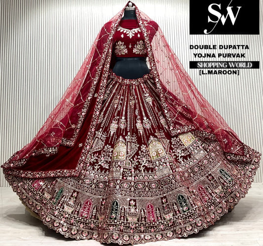 D.maroon bridal double dupatta Lehenga