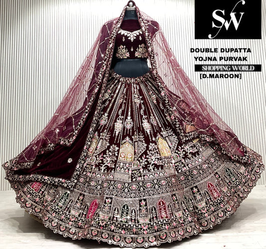 Rani pink bridal double dupatta Lehenga