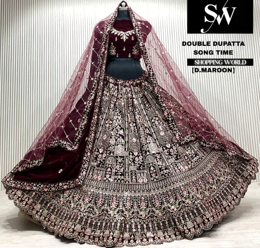 L.maroon bridal double dupatta Lehenga
