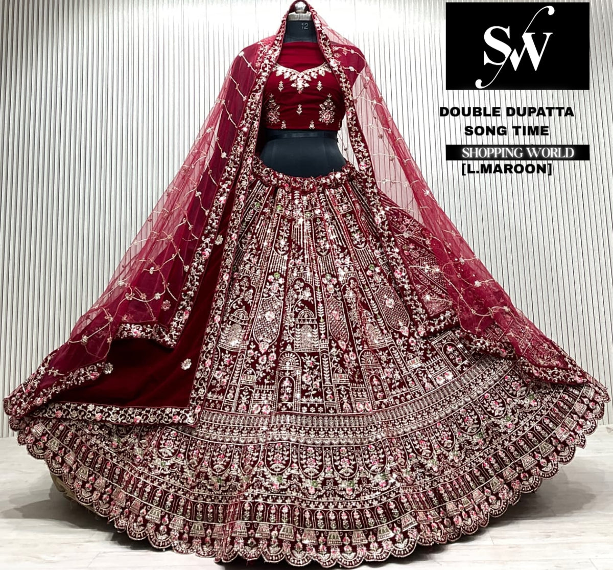 D.maroon bridal double dupatta Lehenga
