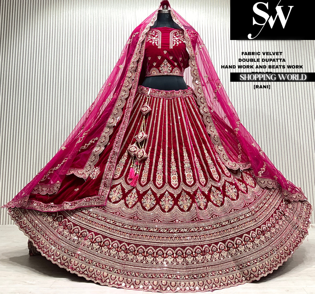 L.maroon bridal double dupatta Lehenga