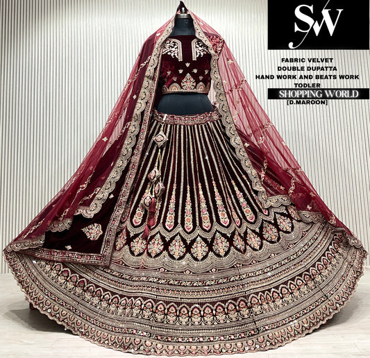 Rani pink bridal double dupatta Lehenga
