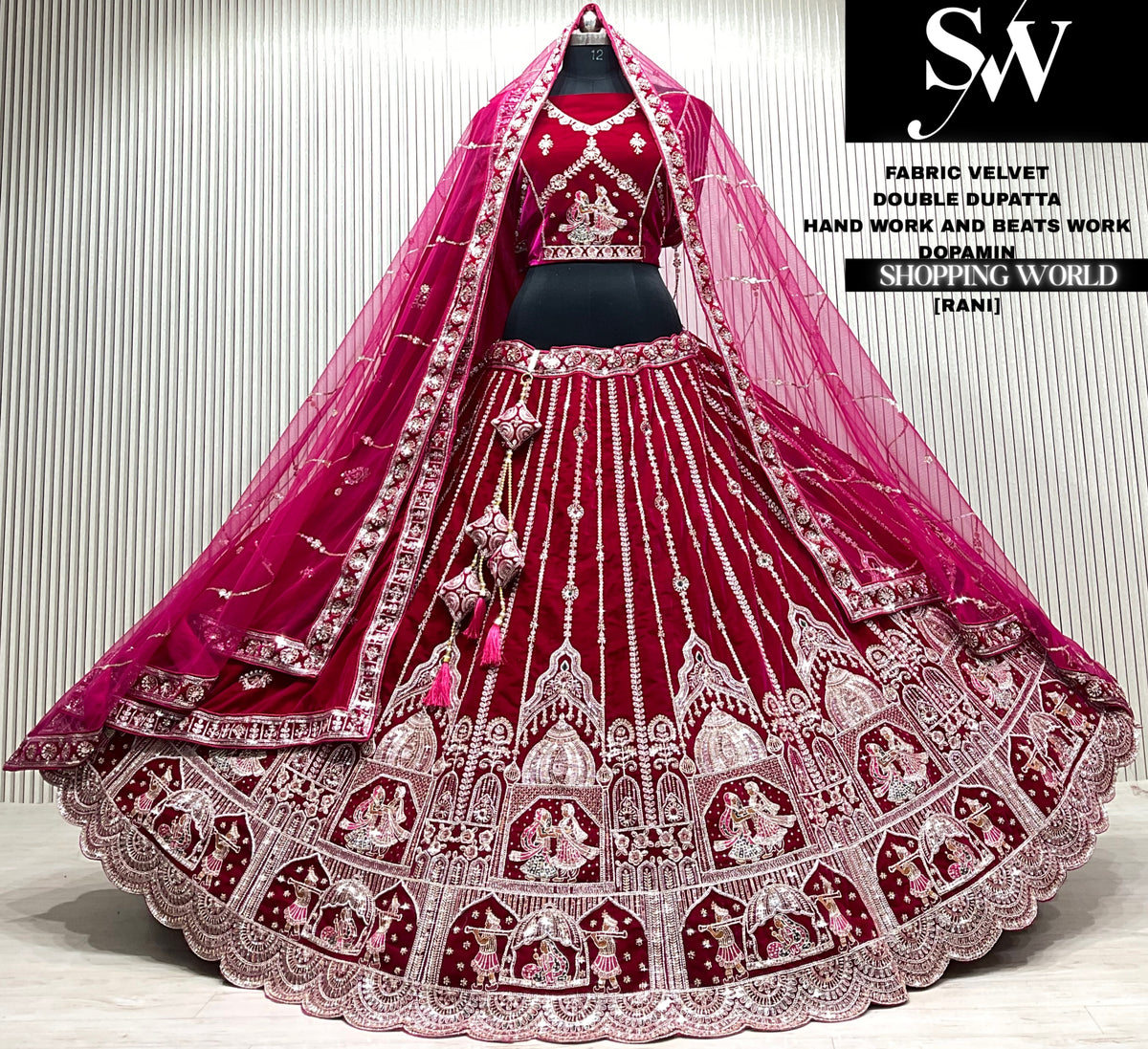 D.maroon bridal double dupatta Lehenga