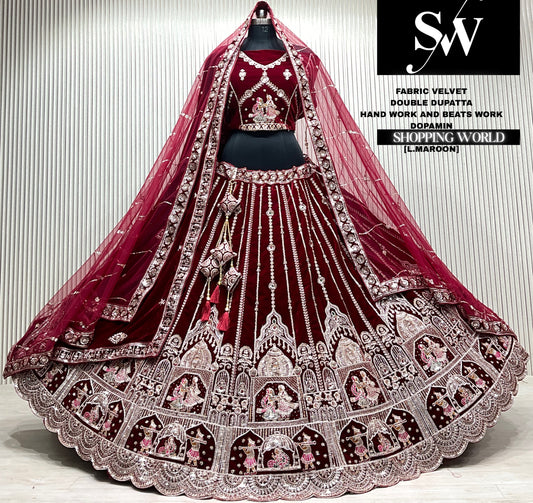 D.maroon bridal double dupatta Lehenga