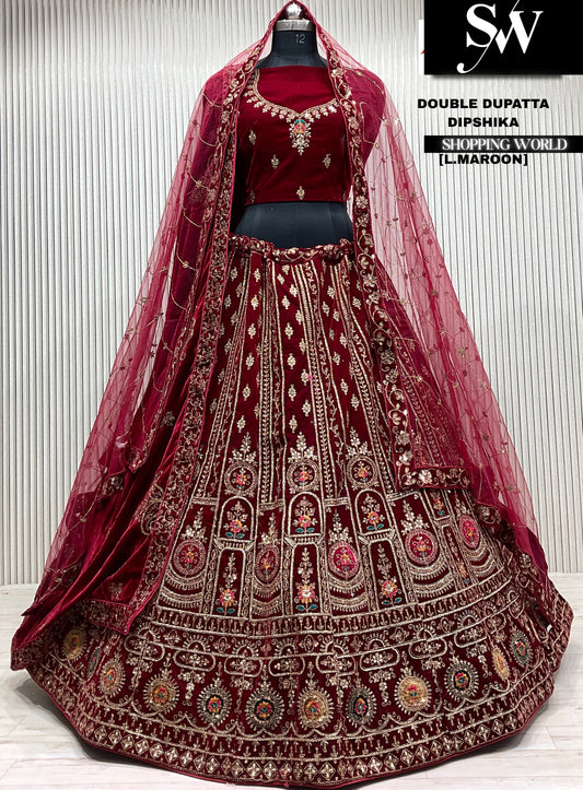 Rani pink bridal double dupatta Lehenga