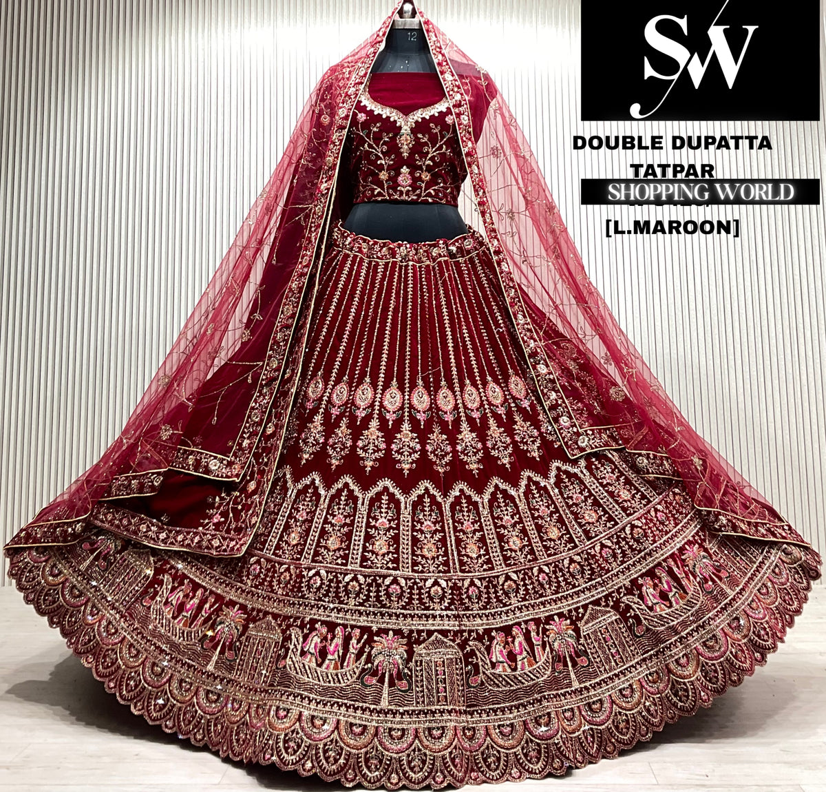 Rani pink bridal double dupatta Lehenga